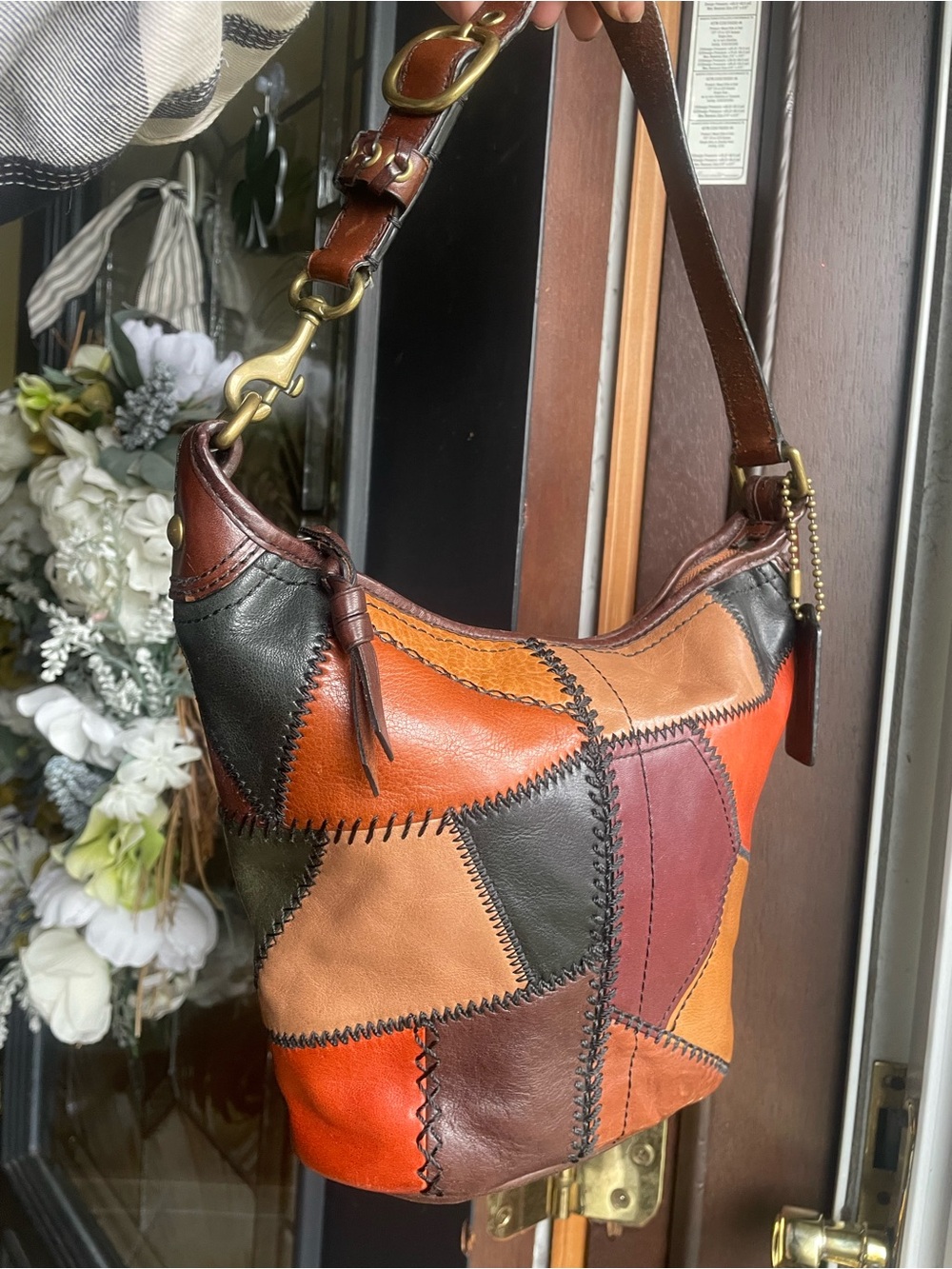 Rare coach patchwork leather bleecker MINI duffle shoulder bag Brown & Orange - Picture 5 of 8